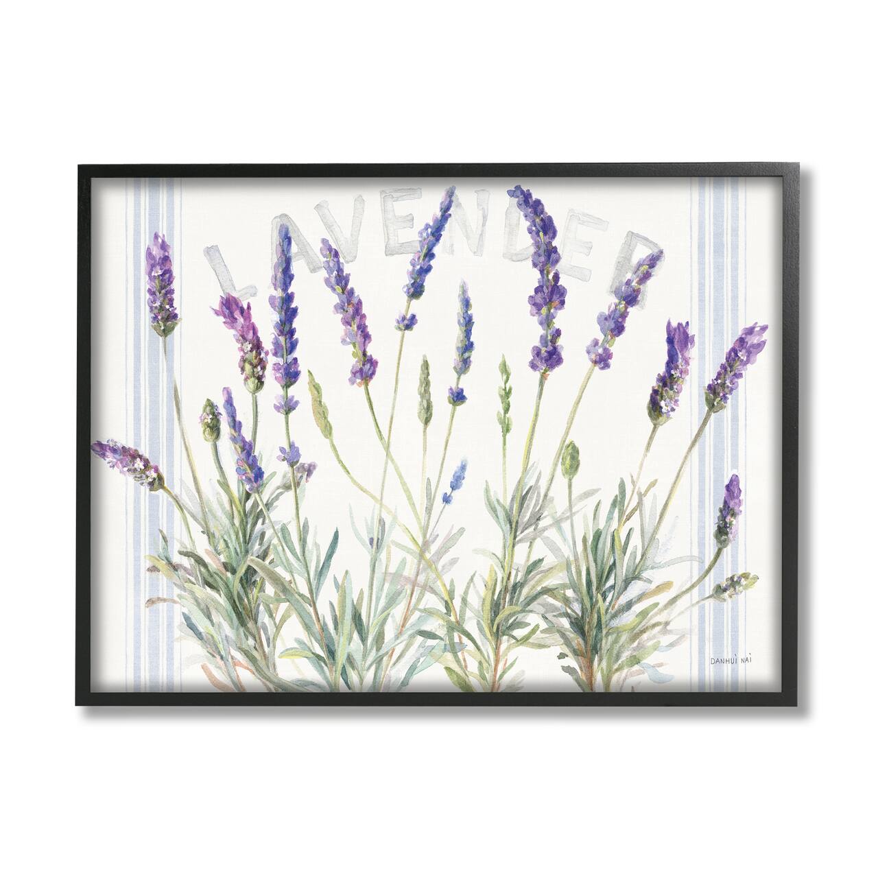Stupell Industries Lavender Floral Cluster Farmhouse Bistro Stripes Framed Wall Art